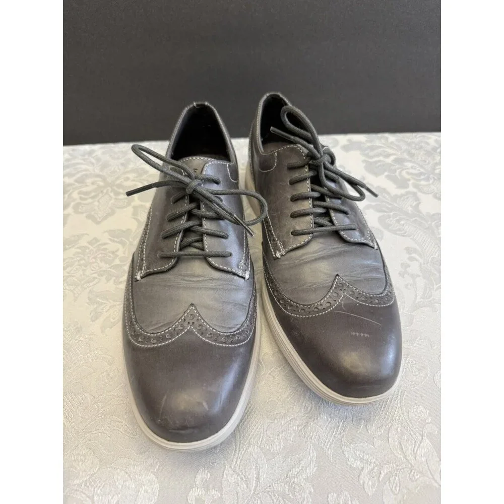 Cole Haan Grand.OS Sz 9M Gray‎ Leather Wingtip Oxford Derby Comfort Shoe C24895